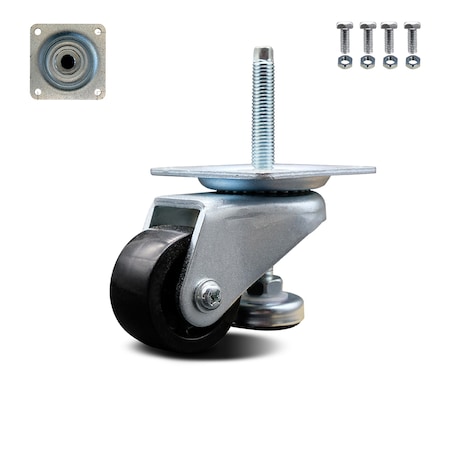 Service Caster Nylon Swivel Top Plate Floor Leveling Caster w/2" Diameter Black Wheel SCC-TPLV20S50-NYR-200-ZC